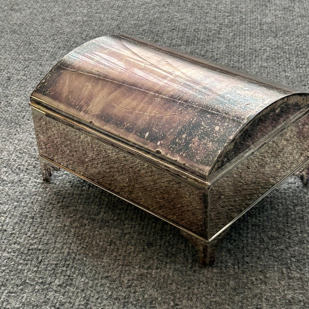 Pottery Barn Jewelry Box‎ Silver Mirror Domed Lid 10 X 10 Lock Key Velvet Lined - Picture 8 of 13